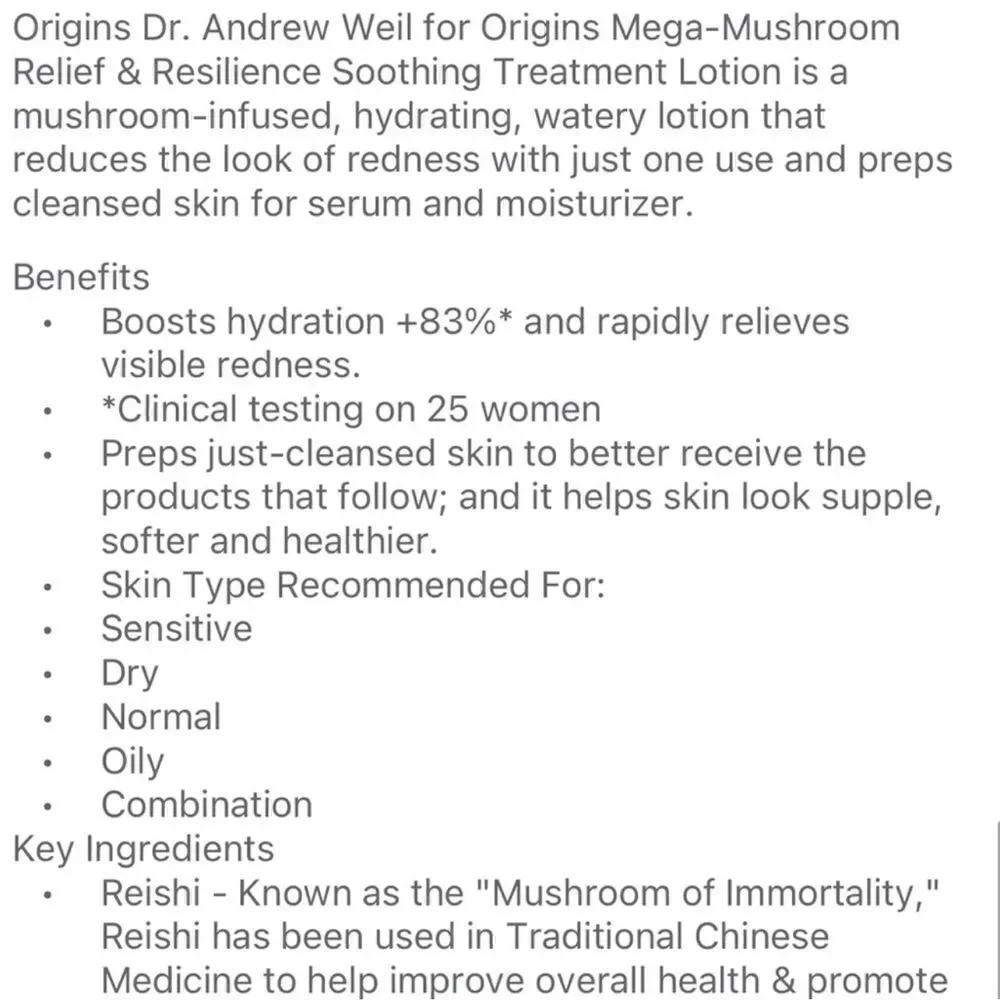 $6⭐️ Origins Mega Mushroom Relief & Resilience Soothing Treatment Lotion